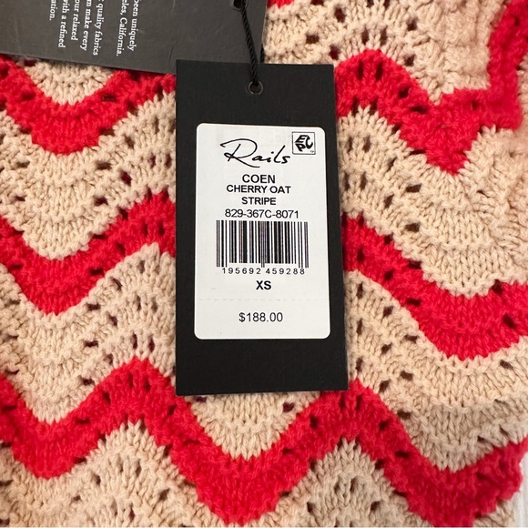 NWT! Rails Coen Top/Cherry and Oat Striped/Cotton/Crochet/Scalloped/Ruffles - Picture 8 of 8